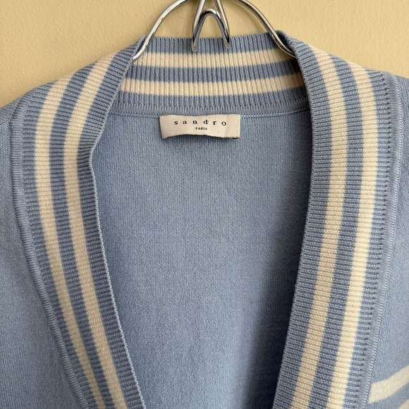 Sandro Paris Opera ‘LOVE’ Varsity Light Blue Cardigan Sweater - Picture 3 of 16